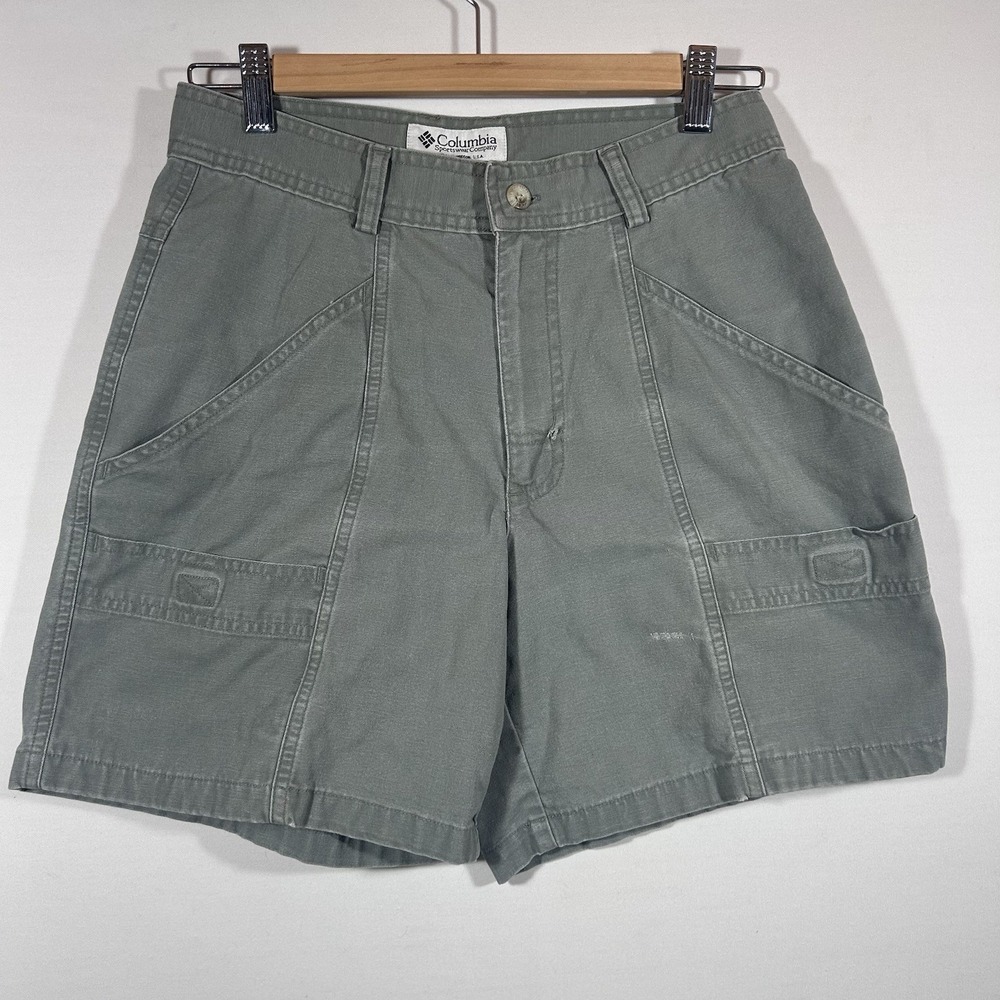 Columbia Cargo Shorts Womens 28 Green Cotton Canvas Hiking Gorpcore Utility
